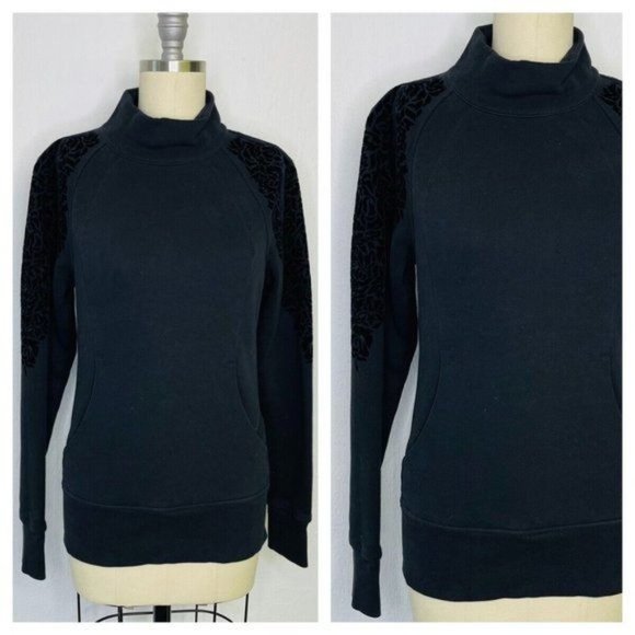 Lululemon Black Floral Flock Velvet Pullover Sweatshirt Size 4 Zipper Back Neck - Picture 1 of 6